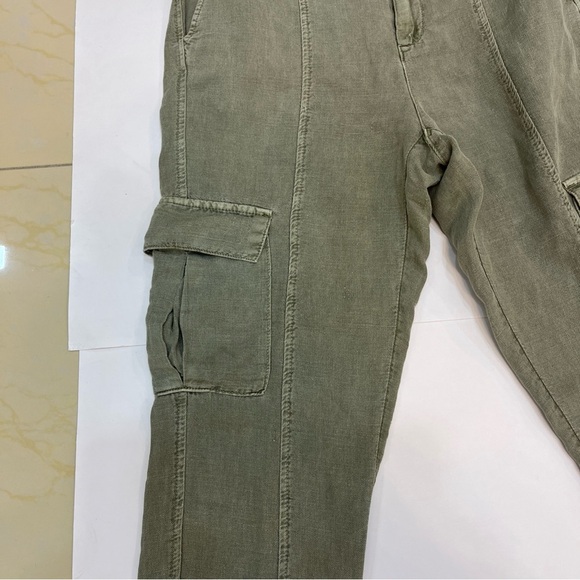 Nicole Miller New York Women Cargo Pants Cropped Green Linen Size S - Picture 13 of 13